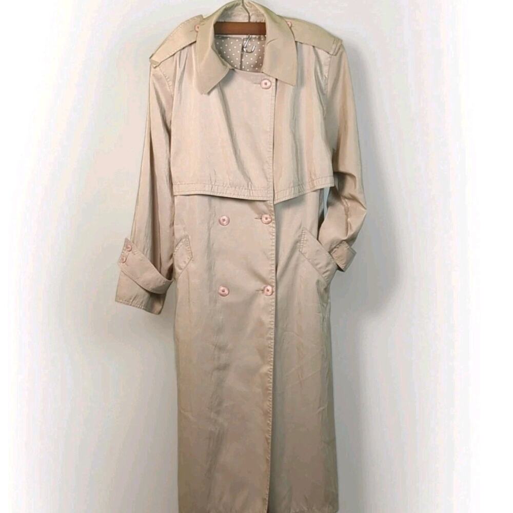 Forecaster of Boston Belted Trench Coat Polka Dot Lining Petite 14